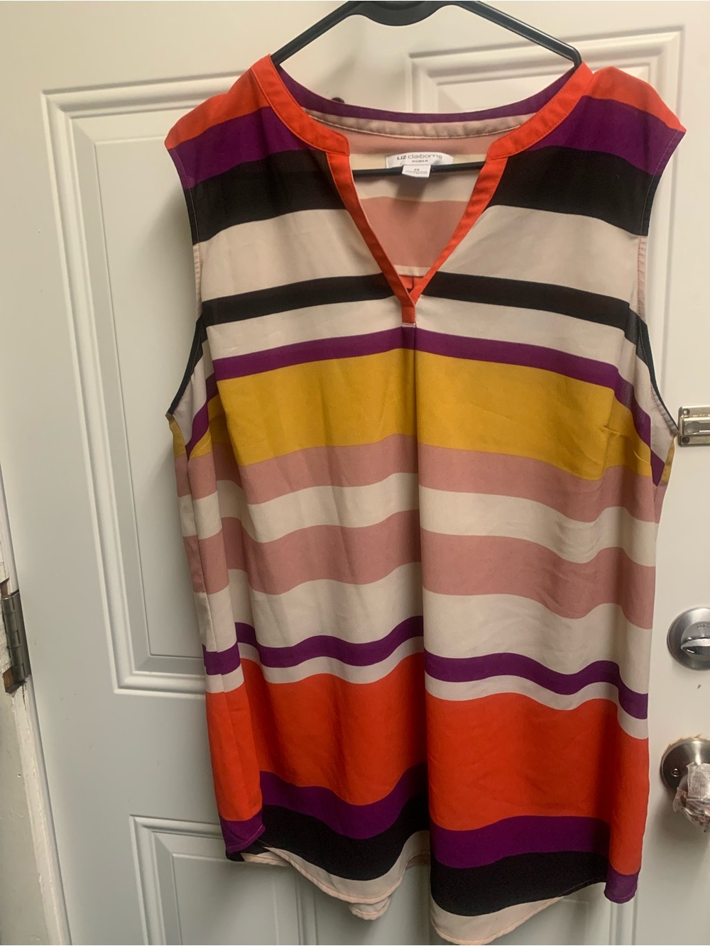 Liz Claiborne Striped Sleeveless V-Neck Top in Orange, Pink, Purple & Cream
